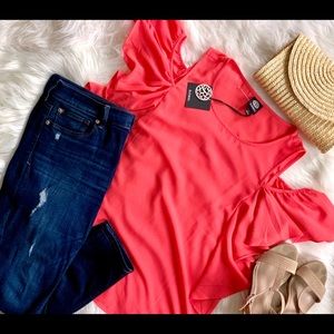 Nordstrom Bobeau Coral Cold Shoulder Blouse